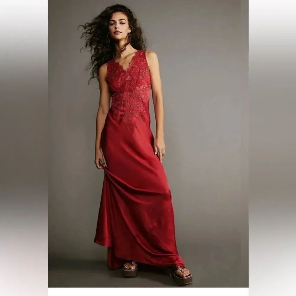 Free People Brenda Knight Laced Slip Dress NEW SMALL RED